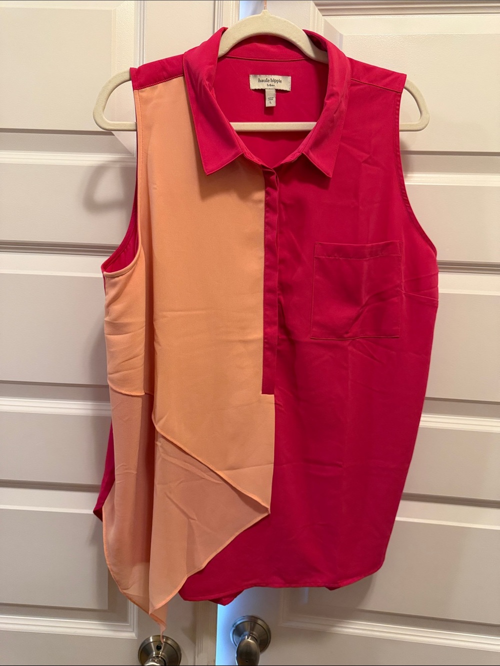 Haute Hippie sleeveless colorblock cami in hot pink and peach